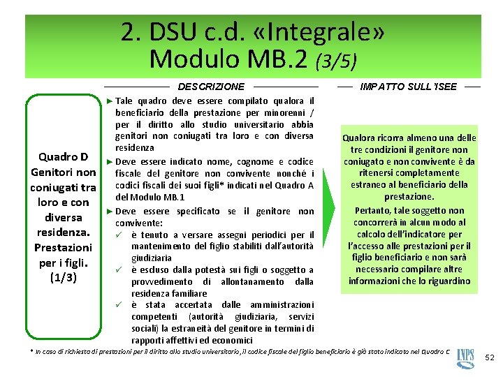 2. DSU c. d. «Integrale» Modulo MB. 2 (3/5) Quadro D Genitori non coniugati 2. DSU c. d. «Integrale» Modulo MB. 2 (3/5) Quadro D Genitori non coniugati