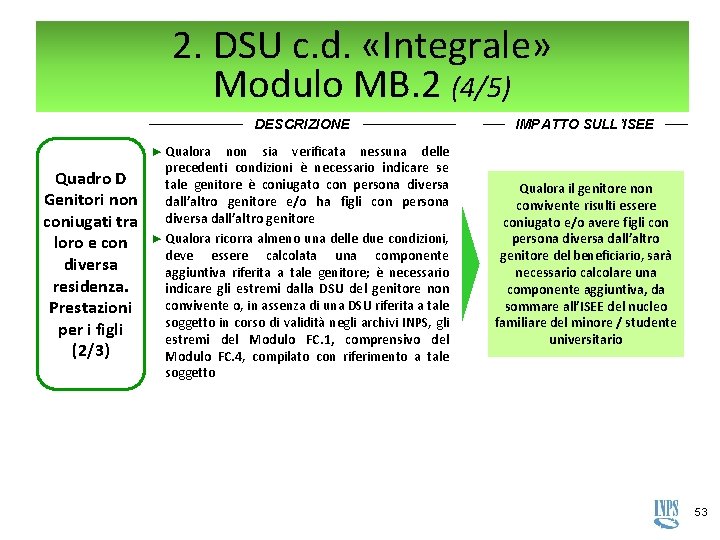 2. DSU c. d. «Integrale» Modulo MB. 2 (4/5) DESCRIZIONE IMPATTO SULL’ISEE ► Qualora 2. DSU c. d. «Integrale» Modulo MB. 2 (4/5) DESCRIZIONE IMPATTO SULL’ISEE ► Qualora