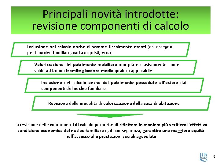 Principali novità introdotte: revisione componenti di calcolo Inclusione nel calcolo anche di somme fiscalmente Principali novità introdotte: revisione componenti di calcolo Inclusione nel calcolo anche di somme fiscalmente