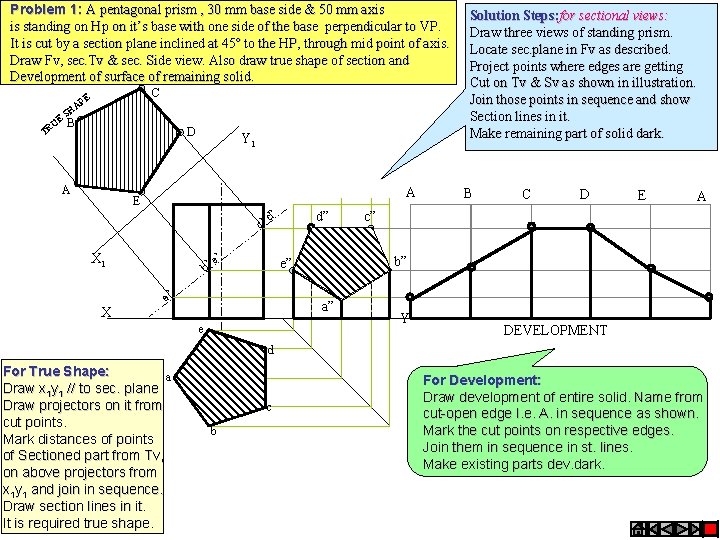 Problem 1: A pentagonal prism , 30 mm base side & 50 mm axis