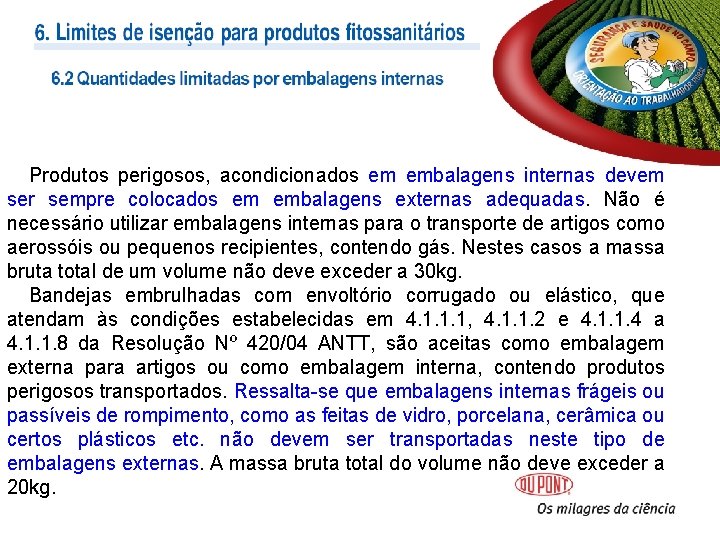 Produtos perigosos, acondicionados em embalagens internas devem ser sempre colocados em embalagens externas Produtos perigosos, acondicionados em embalagens internas devem ser sempre colocados em embalagens externas