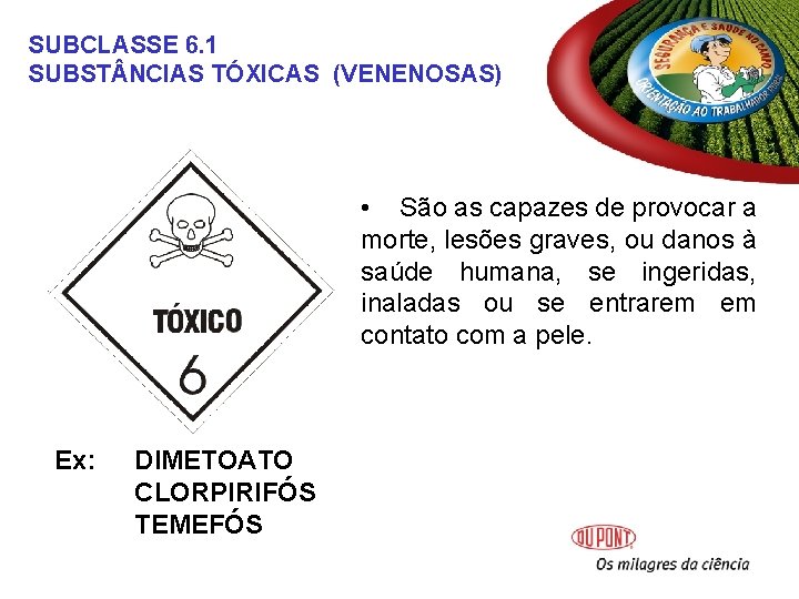 SUBCLASSE 6. 1 SUBST NCIAS TÓXICAS (VENENOSAS) • São as capazes de provocar a SUBCLASSE 6. 1 SUBST NCIAS TÓXICAS (VENENOSAS) • São as capazes de provocar a