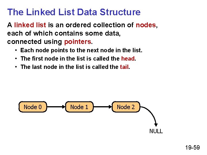 The Linked List Data Structure A linked list is an ordered collection of nodes, The Linked List Data Structure A linked list is an ordered collection of nodes,