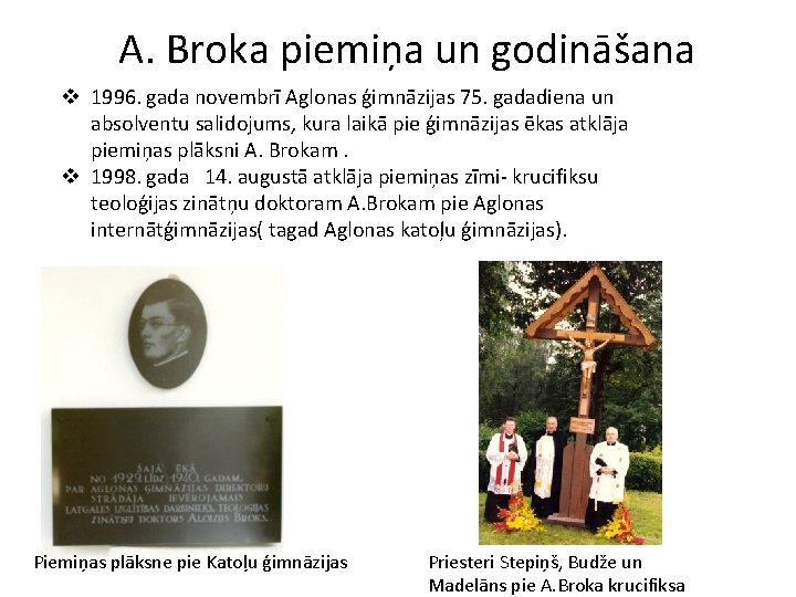 A. Broka piemiņa un godināšana v 1996. gada novembrī Aglonas ģimnāzijas 75. gadadiena un