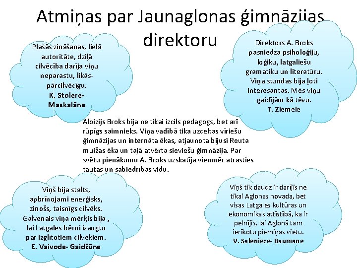 Atmiņas par Jaunaglonas ģimnāzijas direktoru Plašās zināšanas, lielā autoritāte, dziļā cilvēcība darīja viņu neparastu,