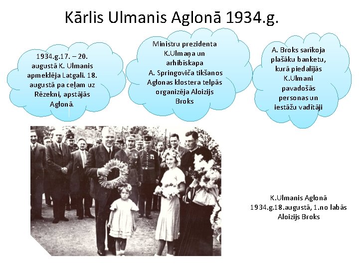 Kārlis Ulmanis Aglonā 1934. g. 17. – 20. augustā K. Ulmanis apmeklēja Latgali. 18.