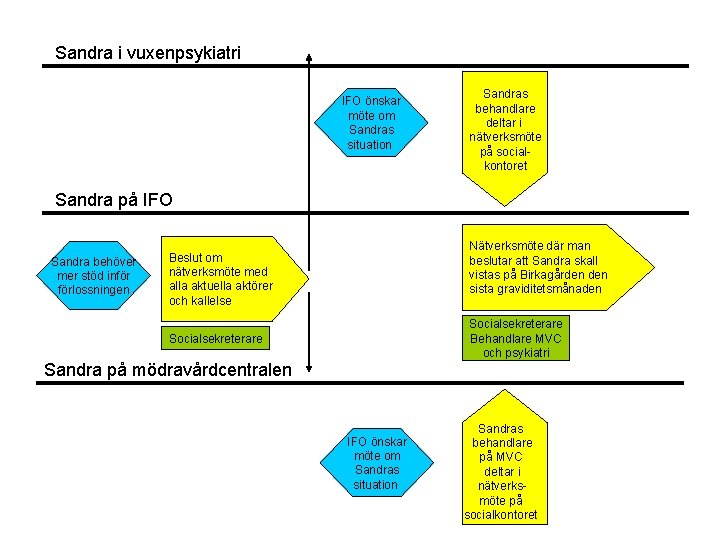 Sandra i vuxenpsykiatri IFO önskar möte om Sandras situation Sandras behandlare deltar i nätverksmöte