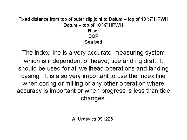 Fixed distance from top of outer slip joint to Datum – top of 18