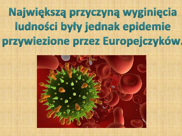 Największą przyczyną wyginięcia ludności były jednak epidemie przywiezione przez Europejczyków. 