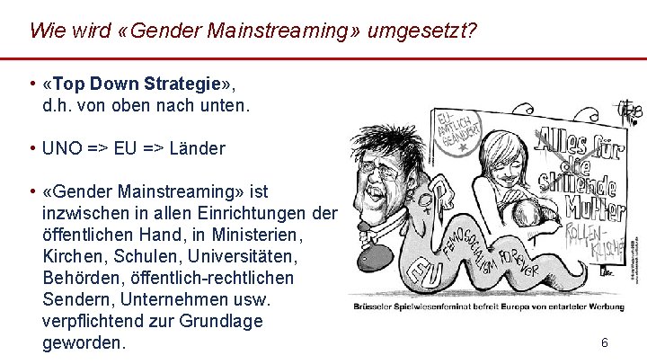 Wie wird «Gender Mainstreaming» umgesetzt? • «Top Down Strategie» , d. h. von oben