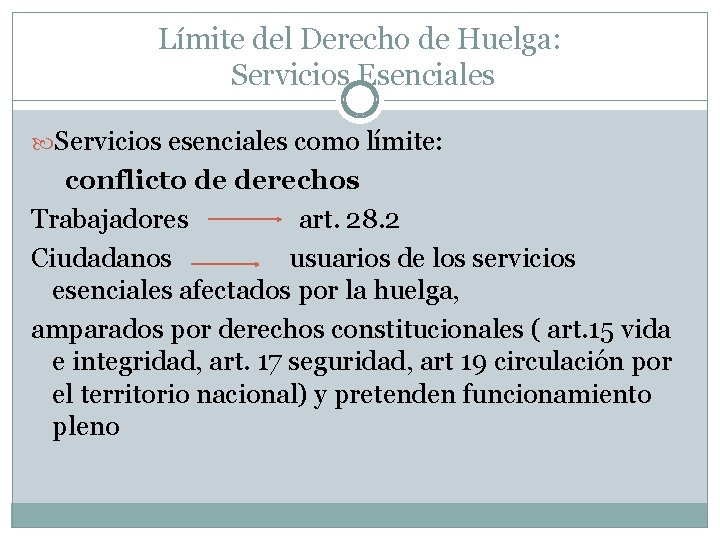 Límite del Derecho de Huelga: Servicios Esenciales Servicios esenciales como límite: conflicto de derechos