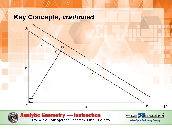 Key Concepts, continued 11 1. 7. 3: Proving the Pythagorean Theorem Using Similarity 