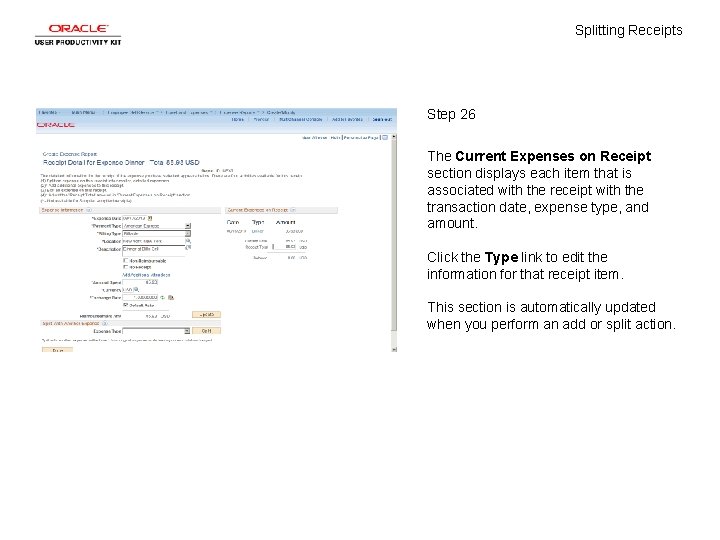 Splitting Receipts Step 26 The Current Expenses on Receipt section displays each item that