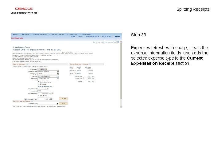 Splitting Receipts Step 33 Expenses refreshes the page, clears the expense information fields, and