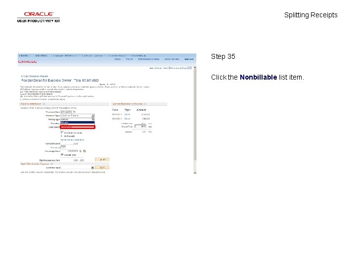 Splitting Receipts Step 35 Click the Nonbillable list item. 