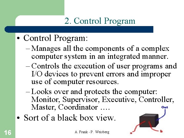 2. Control Program • Control Program: – Manages all the components of a complex