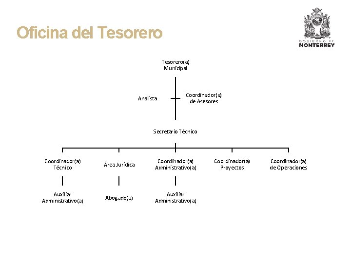 Oficina del Tesorero(a) Municipal Analista Coordinador(a) de Asesores Secretario Técnico Coordinador(a) Técnico Área Jurídica