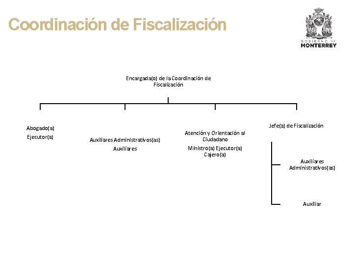 Coordinación de Fiscalización Encargada(o) de la Coordinación de Fiscalización Abogado(a) Ejecutor(a) Jefe(a) de Fiscalización