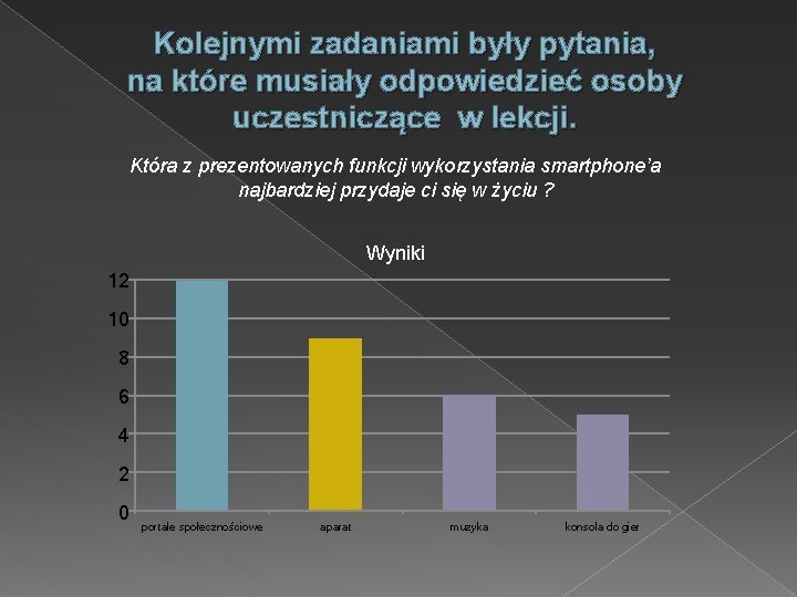 Kolejnymi zadaniami były pytania, na które musiały odpowiedzieć osoby uczestniczące w lekcji. Która z