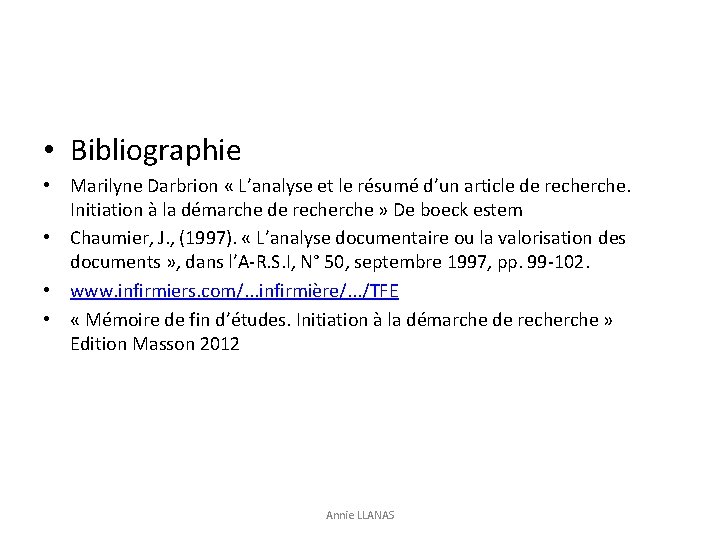  • Bibliographie • Marilyne Darbrion « L’analyse et le résumé d’un article de