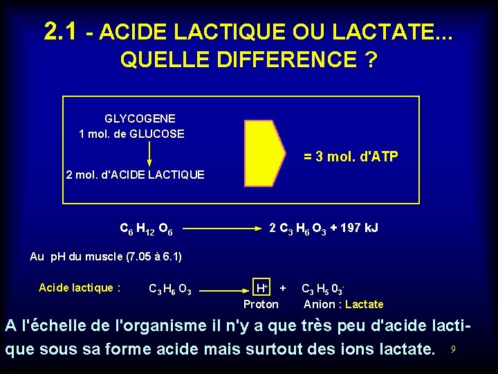 2. 1 - ACIDE LACTIQUE OU LACTATE. . . QUELLE DIFFERENCE ? GLYCOGENE 1