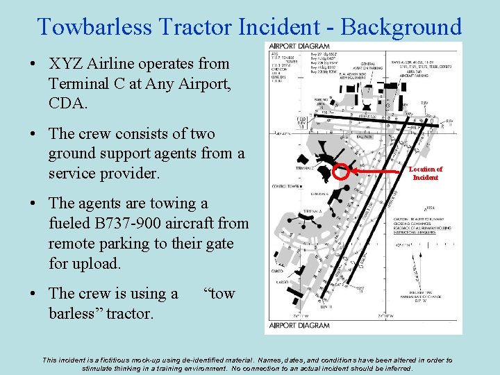Towbarless Tractor Incident - Background • XYZ Airline operates from Terminal C at Any