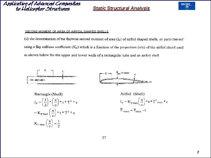 Application of Advanced Composites to Helicopter Structures Static Structural Analysis SECOND MOMENT OF AREA