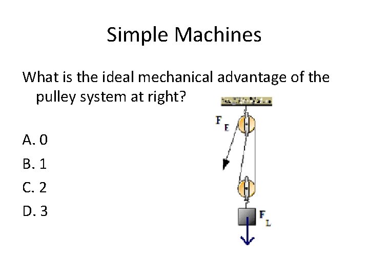 Simple Machines What is the ideal mechanical advantage of the pulley system at right?