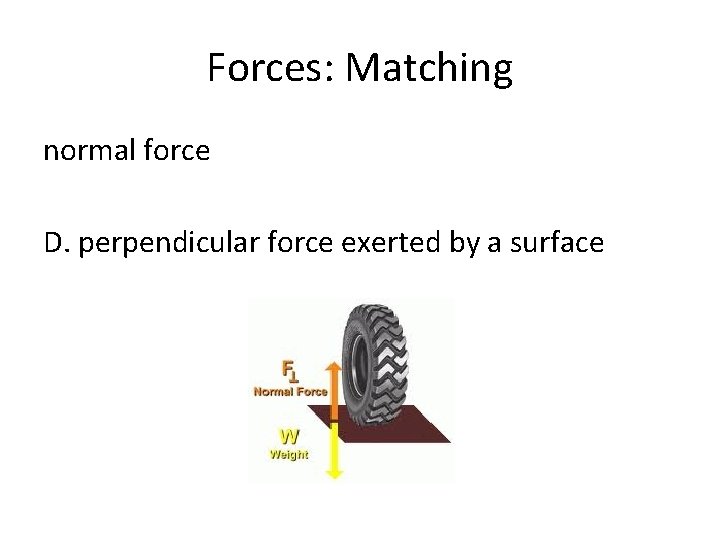 Forces: Matching normal force D. perpendicular force exerted by a surface 