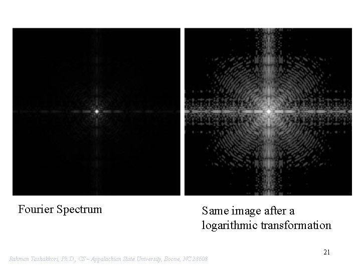 Fourier Spectrum Same image after a logarithmic transformation 21 