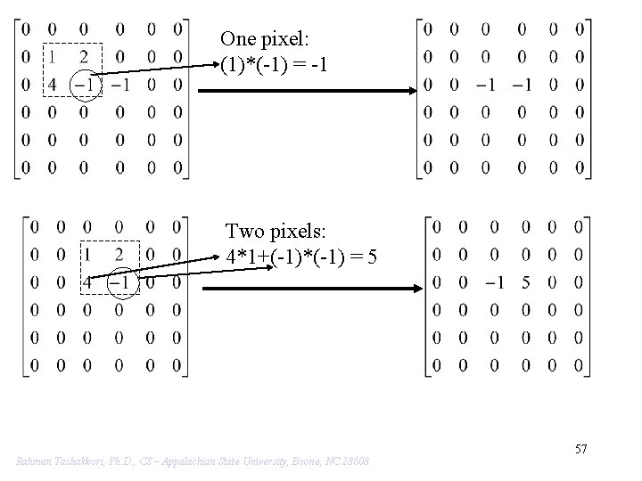 One pixel: (1)*(-1) = -1 Two pixels: 4*1+(-1)*(-1) = 5 57 