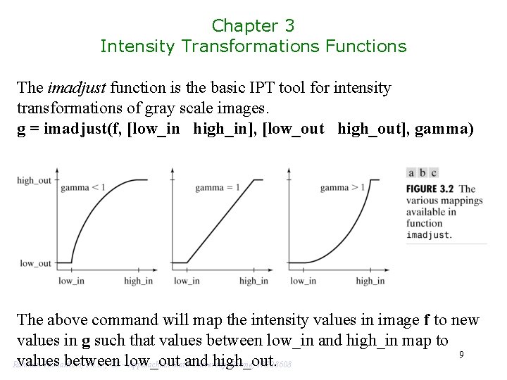 Chapter 3 Intensity Transformations Functions The imadjust function is the basic IPT tool for
