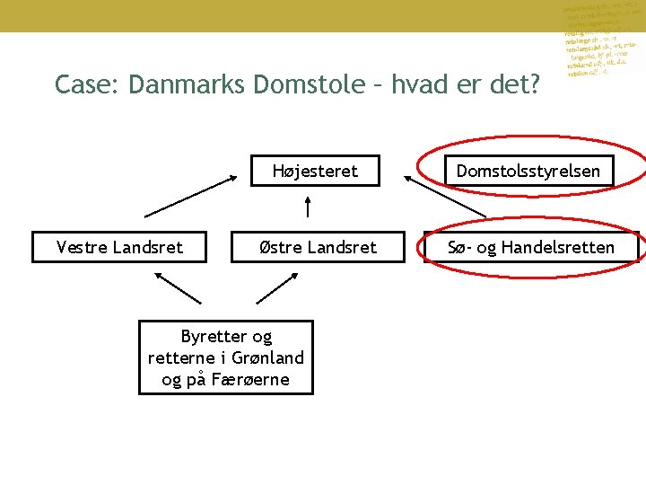 Case: Danmarks Domstole – hvad er det? Vestre Landsret Højesteret Domstolsstyrelsen Østre Landsret Sø-