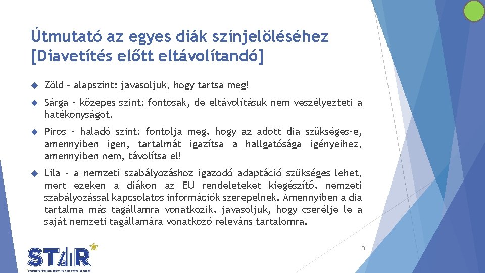 Útmutató az egyes diák színjelöléséhez [Diavetítés előtt eltávolítandó] Zöld – alapszint: javasoljuk, hogy tartsa