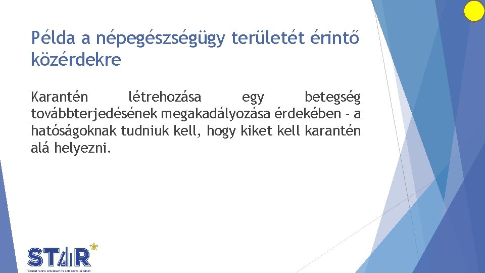 Példa a népegészségügy területét érintő közérdekre Karantén létrehozása egy betegség továbbterjedésének megakadályozása érdekében -