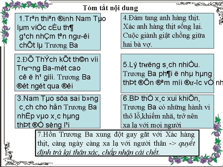 Tóm tắt nội dung 4. Đám tang anh hàng thịt. 1. Trªn thiªn ®ình