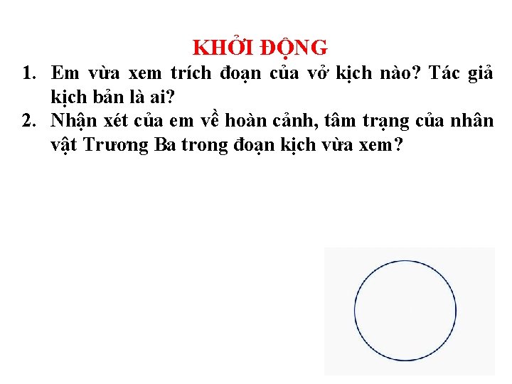 KHỞI ĐỘNG 1. Em vừa xem trích đoạn của vở kịch nào? Tác giả