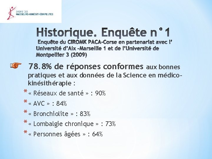 78. 8% de réponses conformes aux bonnes pratiques et aux données de la Science