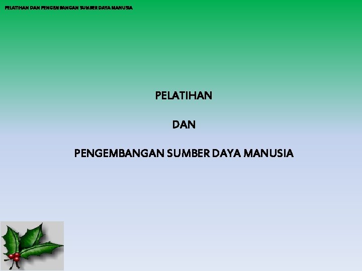 PELATIHAN DAN PENGEMBANGAN SUMBER DAYA MANUSIA 