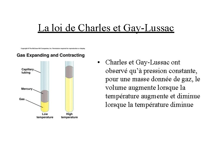 La loi de Charles et Gay-Lussac • Charles et Gay-Lussac ont observé qu’à pression
