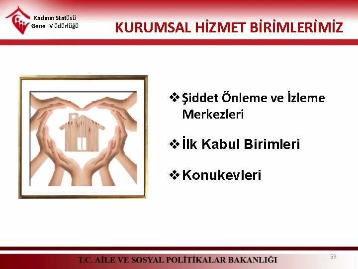 Kadının Statüsü Genel Müdürlüğü KURUMSAL HİZMET BİRİMLERİMİZ v Şiddet Önleme ve İzleme Merkezleri v