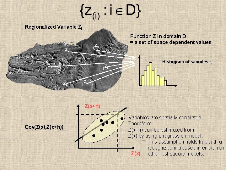 Regionalized Variable Zi Function Z in domain D = a set of space dependent