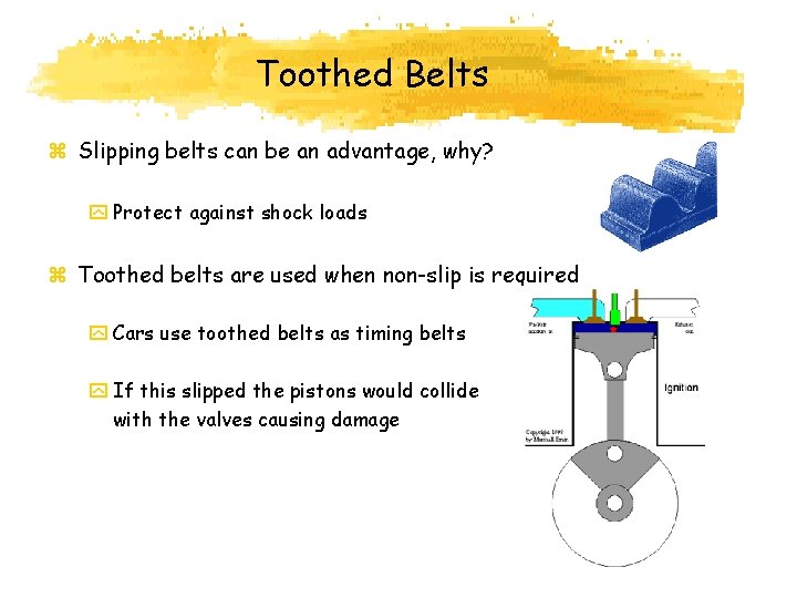 Toothed Belts z Slipping belts can be an advantage, why? y Protect against shock