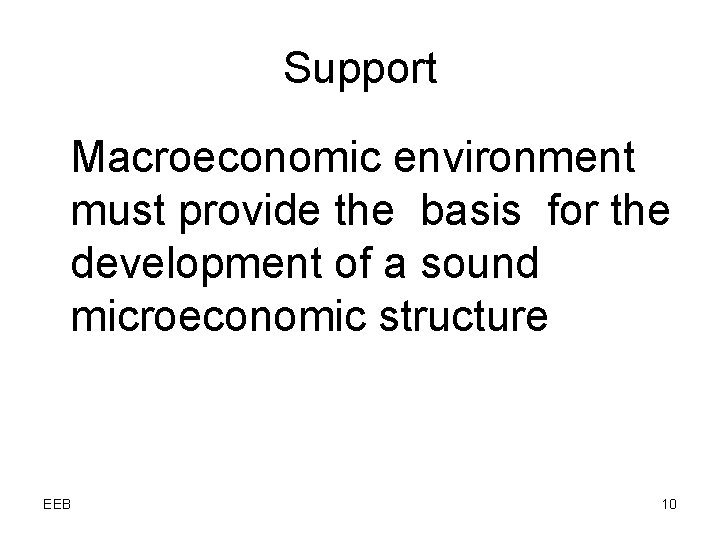 Support Macroeconomic environment must provide the basis for the development of a sound microeconomic