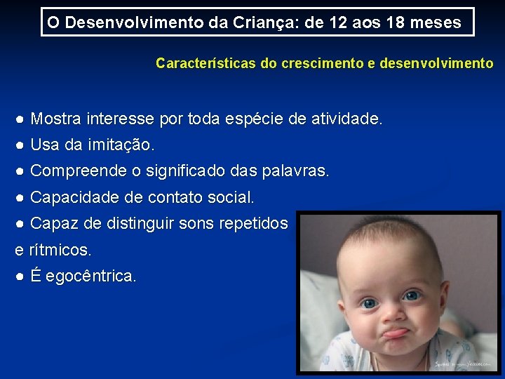 O Desenvolvimento da Criança: de 12 aos 18 meses Características do crescimento e desenvolvimento