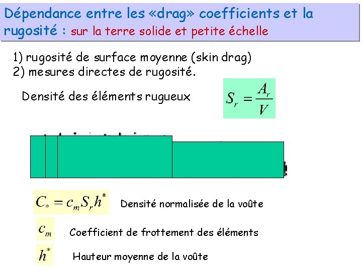 Dépendance entre les «drag» coefficients et la rugosité : sur la terre solide et