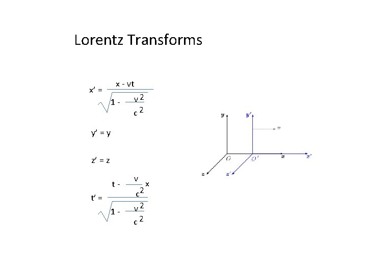 Lorentz Transforms x’ = x - vt 1 - v 2 c 2 y’