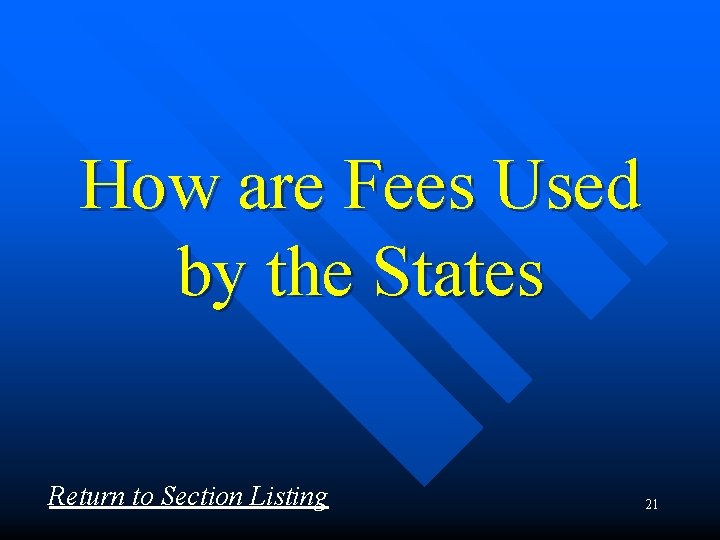 How are Fees Used by the States Return to Section Listing 21 