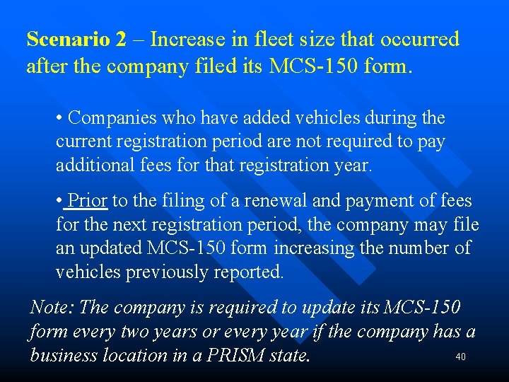 Scenario 2 – Increase in fleet size that occurred after the company filed its