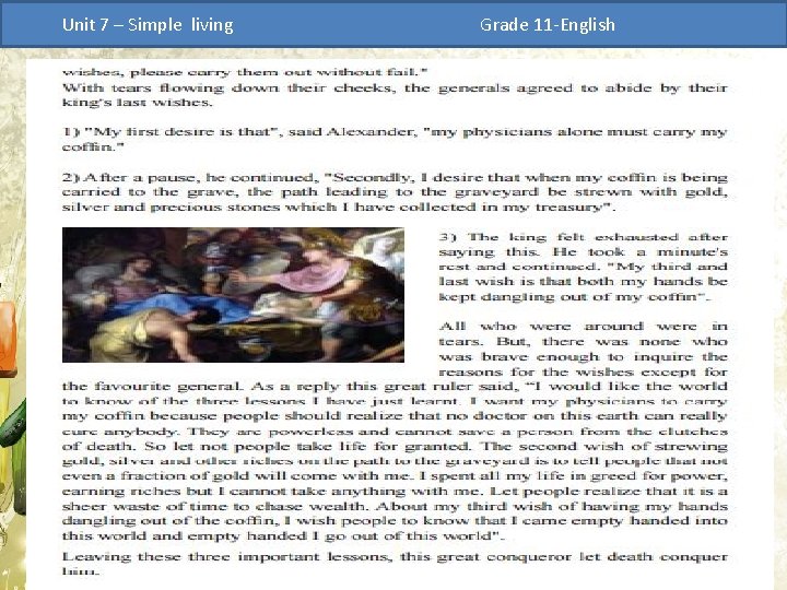 Unit 7 – Simple living Grade 11 -English 